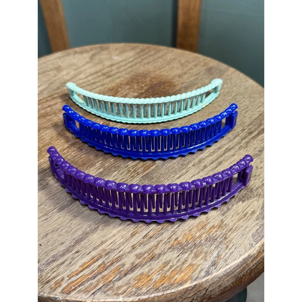 Vintage 80s Banana Clip Hair Accessories Set 3pc Clincher Ponytail Combs 6in